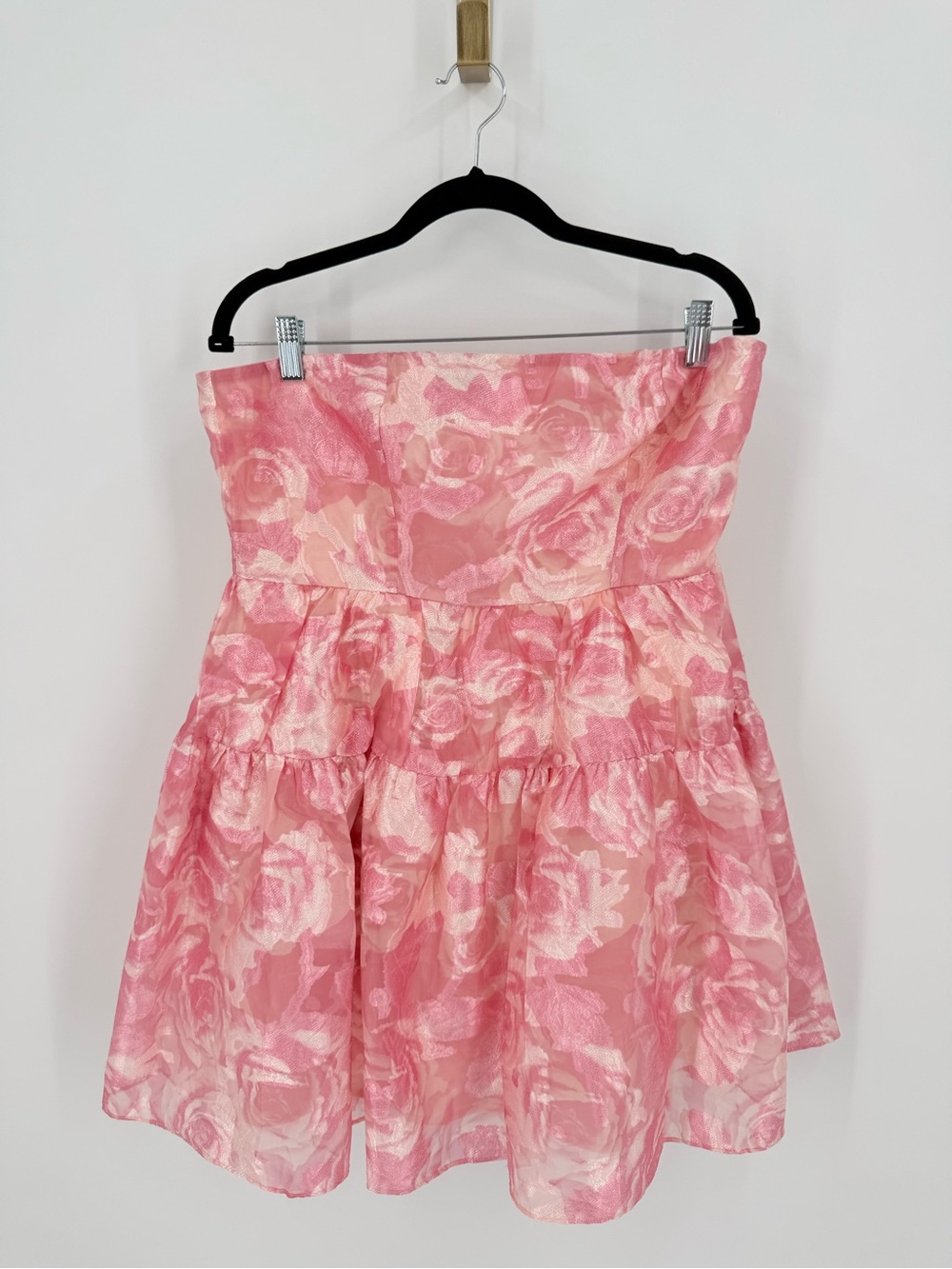 Hello Molly Pink Floral Strapless Tiered Mini Dress